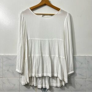 Women’s White Tiered Babydoll Tunic Top Open Back Flowy Boho Cottagecore Small